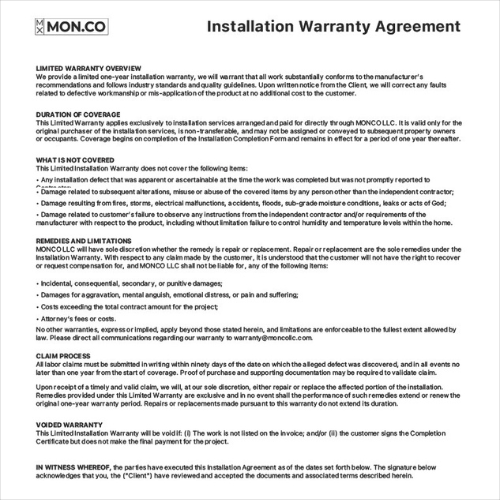 Contractor Limited Labor Warranty Agreement